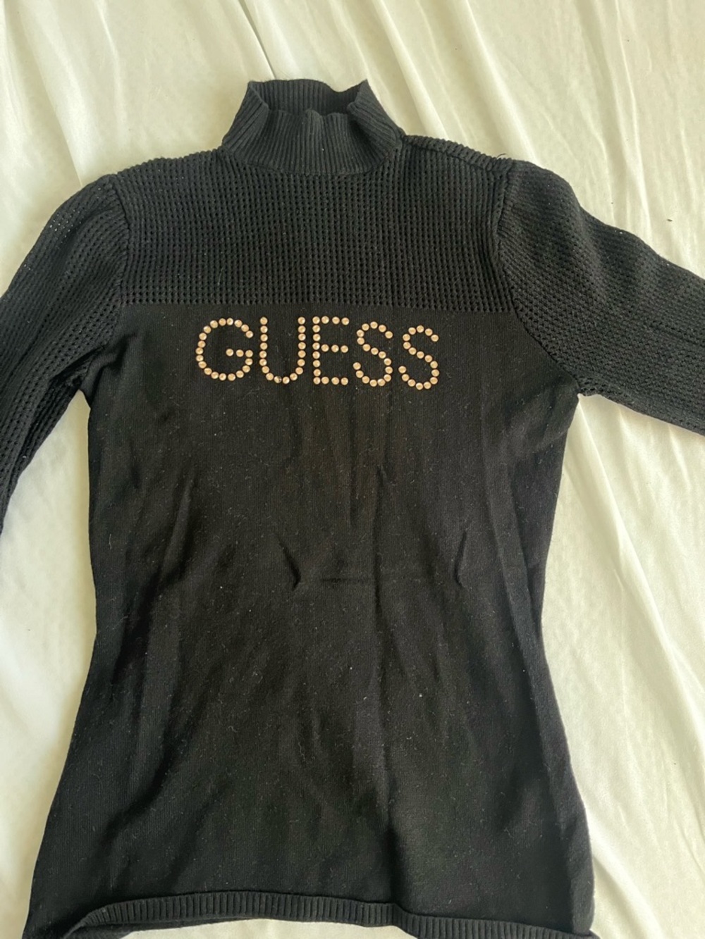 Guess Black Ribbed Turtleneck with Red Brand Tag